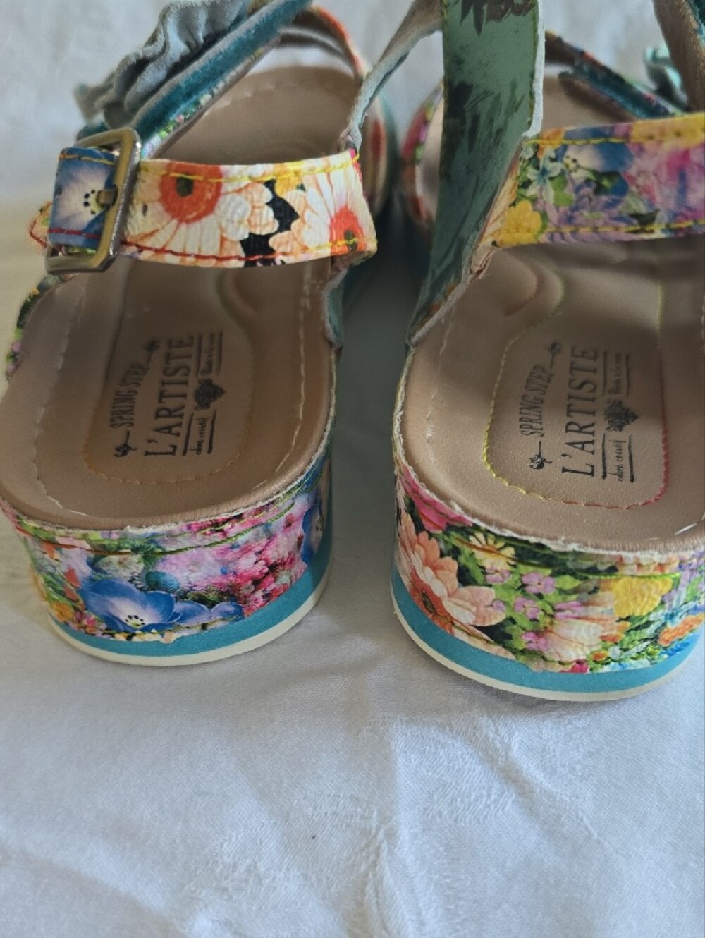 Joelina Floral Teal Women’s Slingback Sandals with Rosette Detail EU 41 US 10 - Picture 11 of 16